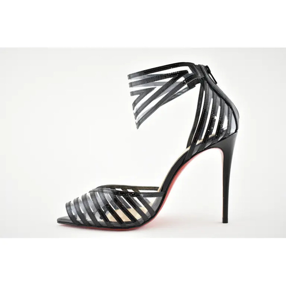 Christian Louboutin Maratena 100 Black PVC Ankle Strap Sandal Heel Pump Shoe 36 - Picture 8 of 11